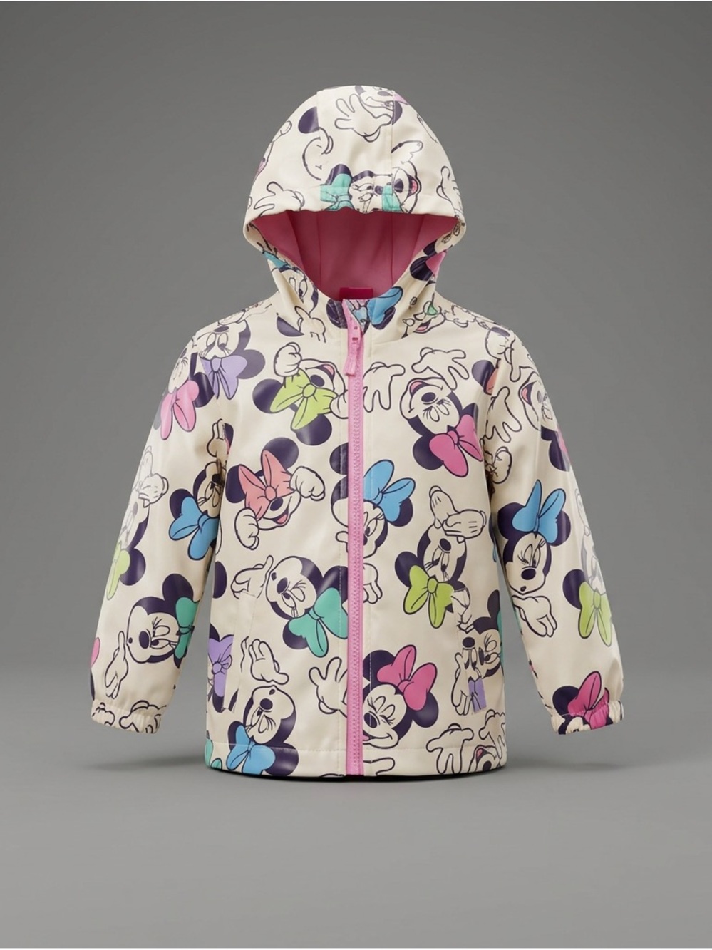 Disney Cream Minnie Mouse Hooded Raincoat with Pink Lining